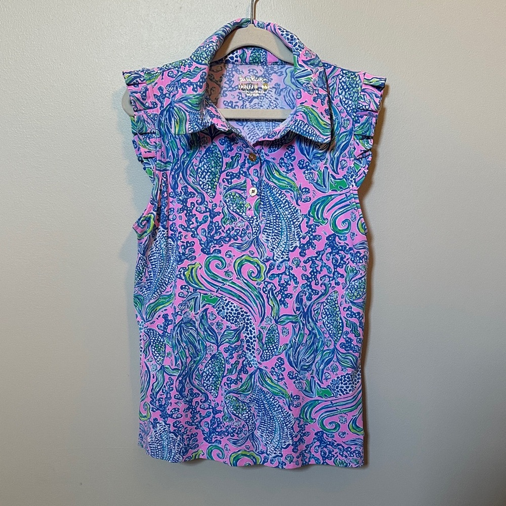 Lilly Pulitzer Luxletic Pink and Blue sleeveless polo.   Women’s XS